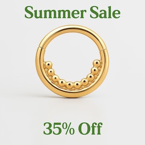 14K Solid Gold Beaded Septum Ring, Minimalist Helix Hoop Clicker, Elegant Hinged Septum Clicker, Daith Earring 18G, Piercing gift for her