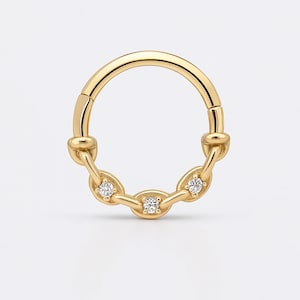 14K Solid Gold Daith Clicker, Cartilage Earring, Helix Hinged Hoop, Rose Conch Piercing, Septum Jewelry, Daith 18G, Nose Ring Gold, Tragus