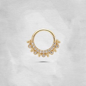 Bague segment en or massif 14 carats, élément de déclic de septum articulé élégant, cliquet de cerceau hélicoïdal, anneau de nez segmenté, anneau de septum opale, bague Daith 18 g