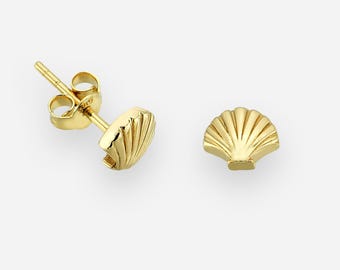 Pendientes de oro de 14 quilates con forma de concha marina: delicado piercing para el hélix, joyería de playa, regalo de Navidad