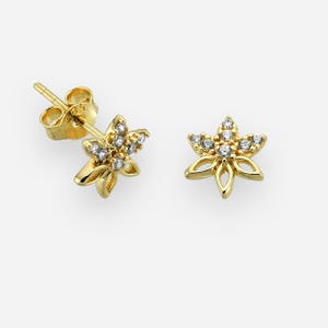 14K Echtgold Dainty Blumen Ohrringe, Ohrring für kleine Mädchen, kleine Blumen Bolzen drücken zurück, Blumen Schmuck Rose Gold, Edelstein Blumen Ohrring