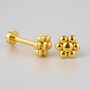 14K Gold Flower Stud Earring  Little Floral Helix  Cute Tragus Piercing Flat Back Helix Tiny Flower Cartilage 18G Summer Style Earring