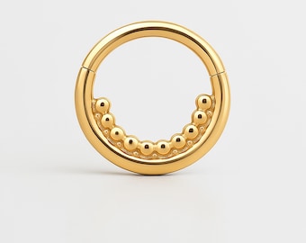 14K Gold Hinged Hoop: Helix, Septum, Daith, Tragus Piercing - 18G 8mm