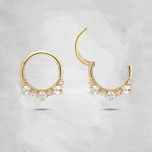 14K Echt Solid Gold Septum Nasenring, Nahtlose Scharnier Clicker, Tragus Piercing, Daith Piercing, Gold Daith Ring, Geschenk für Muttertag