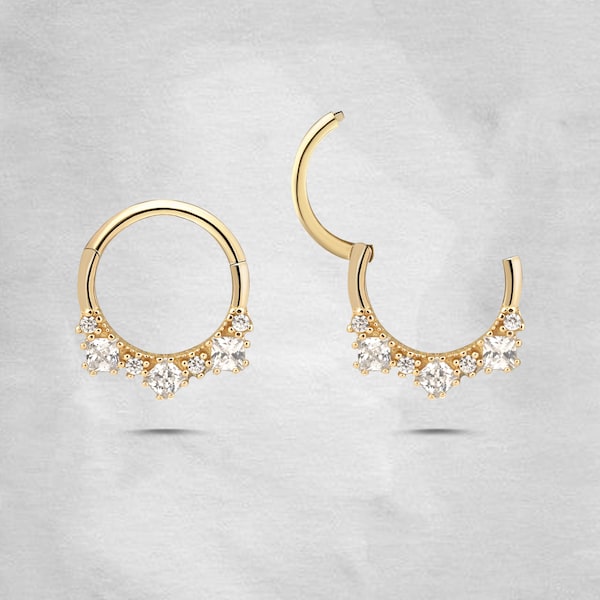 14K Solid Gold Septum Ring, Hinged Daith Clicker, Tragus Piercing