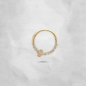 14K Solid Gold Septum Ring, Elegant Hinged Hoop Clicker, Helix Clicker, Daith Piercing, Nose Ring, Solid Gold Piercing Gift, Conch 18G