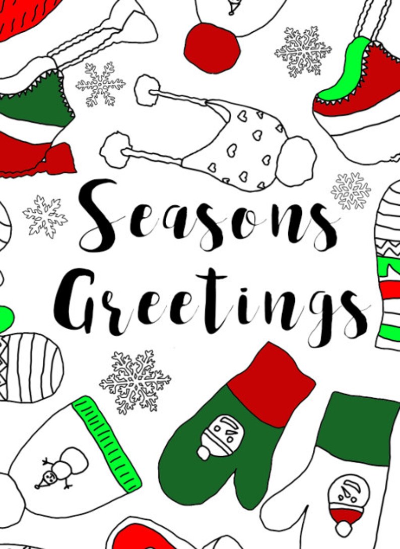 DIY Seasons Greetings Coloring Card Ready to Print and Fold | Etsy