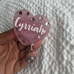 Personalized Glitter Heart Badge Reel: Interchangeable Alligator Clip