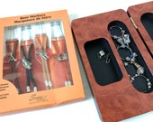 Beer Glass Charms and Wine Glass Charms, Leather Bolos, Drink Barware Golf beer charms, wine glass goblet, grapes, barrel and corkscrew