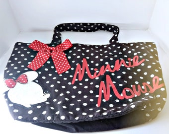 Disney Park Tote Bag Minnie Mouse Tote, Polka Dot Bag Black and Red Ladies Childs Overnight Luggage Travel Bag Holiday Purse large carry all