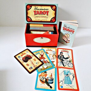 Housewives Tarot by Paul Kepple Jude Buffum Full Deck of Cards, Instructions Book, 50s style recipe box Major and Minor Arcana Devination