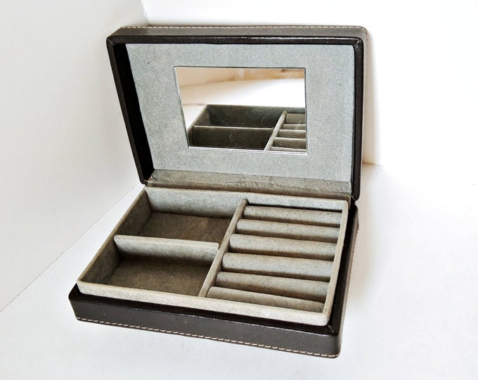 Travel Jewelry Box Black Danier Leather Small Trinket Case Etsy