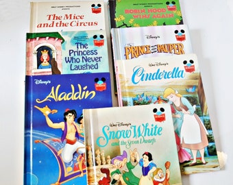 Seven Classic Disney Hardcover Books Snow White and Dwarfs, Cinderella, Aladdin, Robin Hood, Mice and Circus, Mickey Mouse