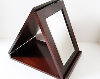 Vanity Makeup Mirror Bombay Company Folding Cherry Wood Bevelled Mirror, Vintage retro, Bedroom Bathroom, Shaving Portable, dresser desk