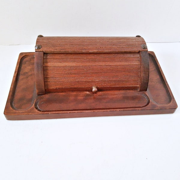 Wooden Dresser Valet Roll Top Organizer Jewelry Desk Tray vintage man rustic wood tray caddy