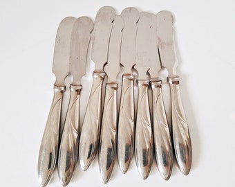 Haddon Hall Germany Personal Butter Knives, Set of 8 stainless, flat handle, paddle blade spreader, elegant dinnerware utensils knives