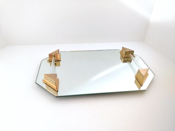 Octagon Mirror Tray Gold Metal Decor Dresser Vanity Tray Etsy
