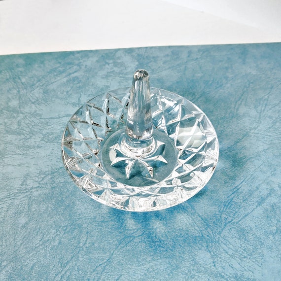 Vintage crystal glass Ring Holder Dish, Brass and… - image 7