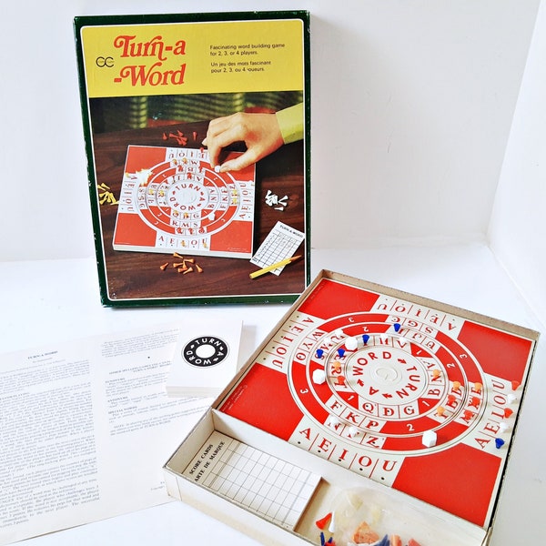 Vintage 1970s Turn a Word, Gamecraft Corp, The Copp Clark Co Spelling Game, Complete with pegs and cards, scoring pad, family fun scrabble