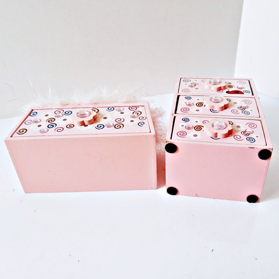 Girls Jewelry Chests, 2 piece pink wood Mele draw… - image 5