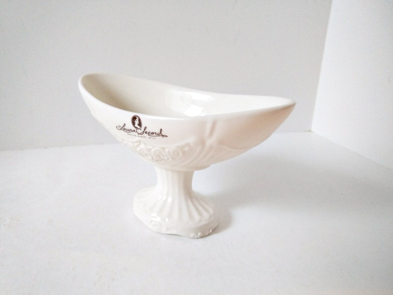 Pedestal Candy Dish Bathroom Soap Dish Laura Secord Embossed Banana Split Bowl 1980s Limited Edition Easter Egg Dish Off White Old World image 6