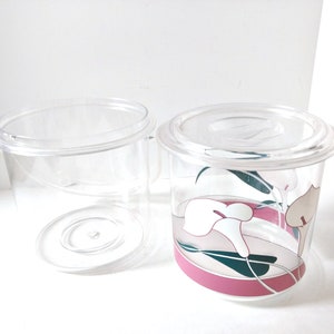 Party Ice Bucket Tropical Pink Floral Design clear see through with liner and lid Lucite Acrylic Ice Box Caddy, wedding anniversary image 7