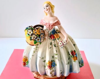 Teodoro Sebelin Lady Figurine Italy Blonde Hair, Pink Blue White
