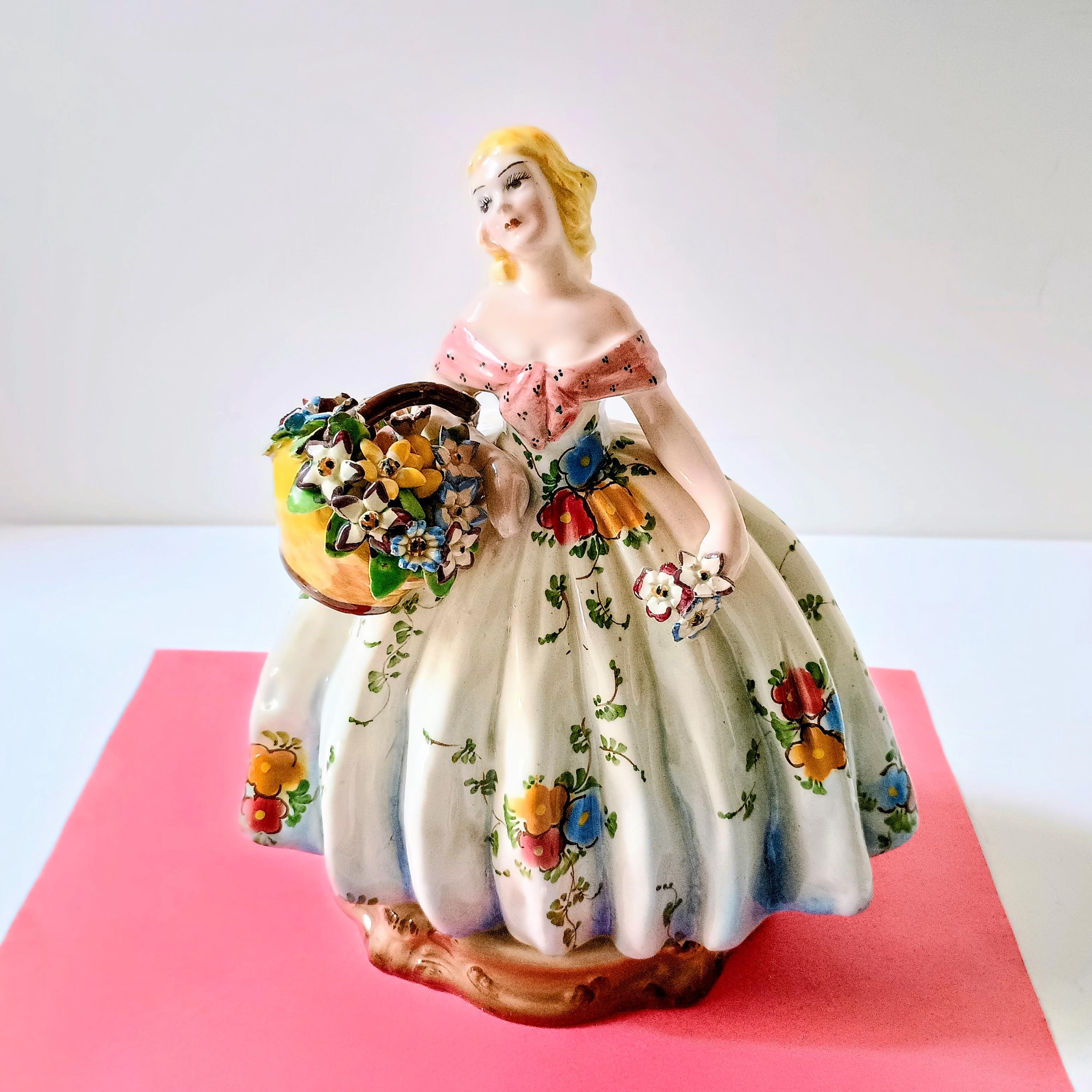 Teodoro Sebelin Lady Figurine Italy Blonde Hair, Pink Blue White