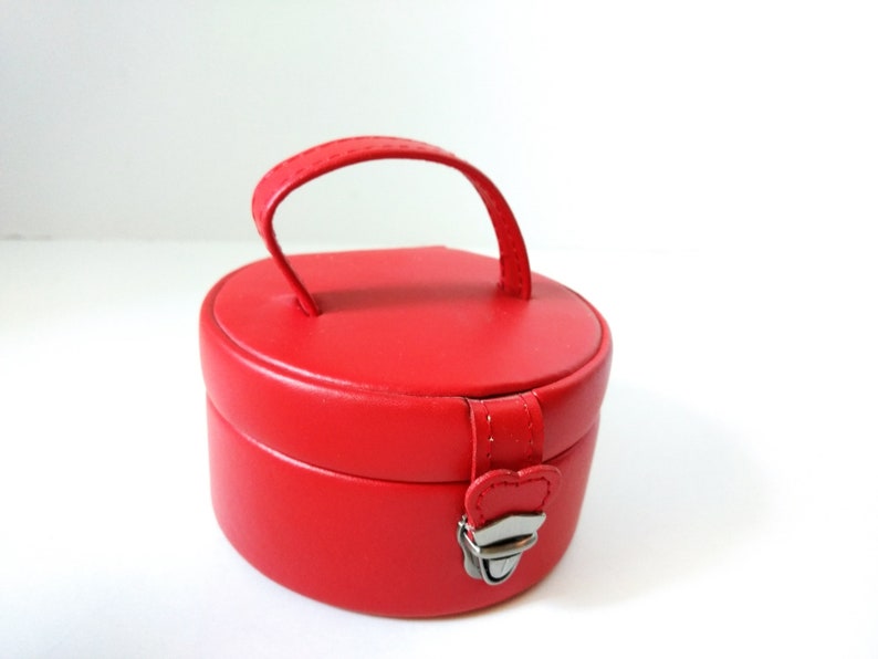 Denier Jewelry purse removable valet tray ring rolls top handle earrings mad men Travel Jewelry Box Red Travel Case Genuine Leather Box