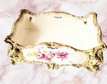 Centre de table Royal Bonn Allemagne en porcelaine des années 1880 Rare jardinière floral radiant avec guilde d'or