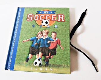 My Soccer Star Memory Photo Album, Hardcover Scrapbook, picture book, black shoe lace closure,  lined story section, slip in picture