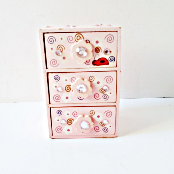 Girls Jewelry Chests, 2 piece pink wood Mele draw… - image 2