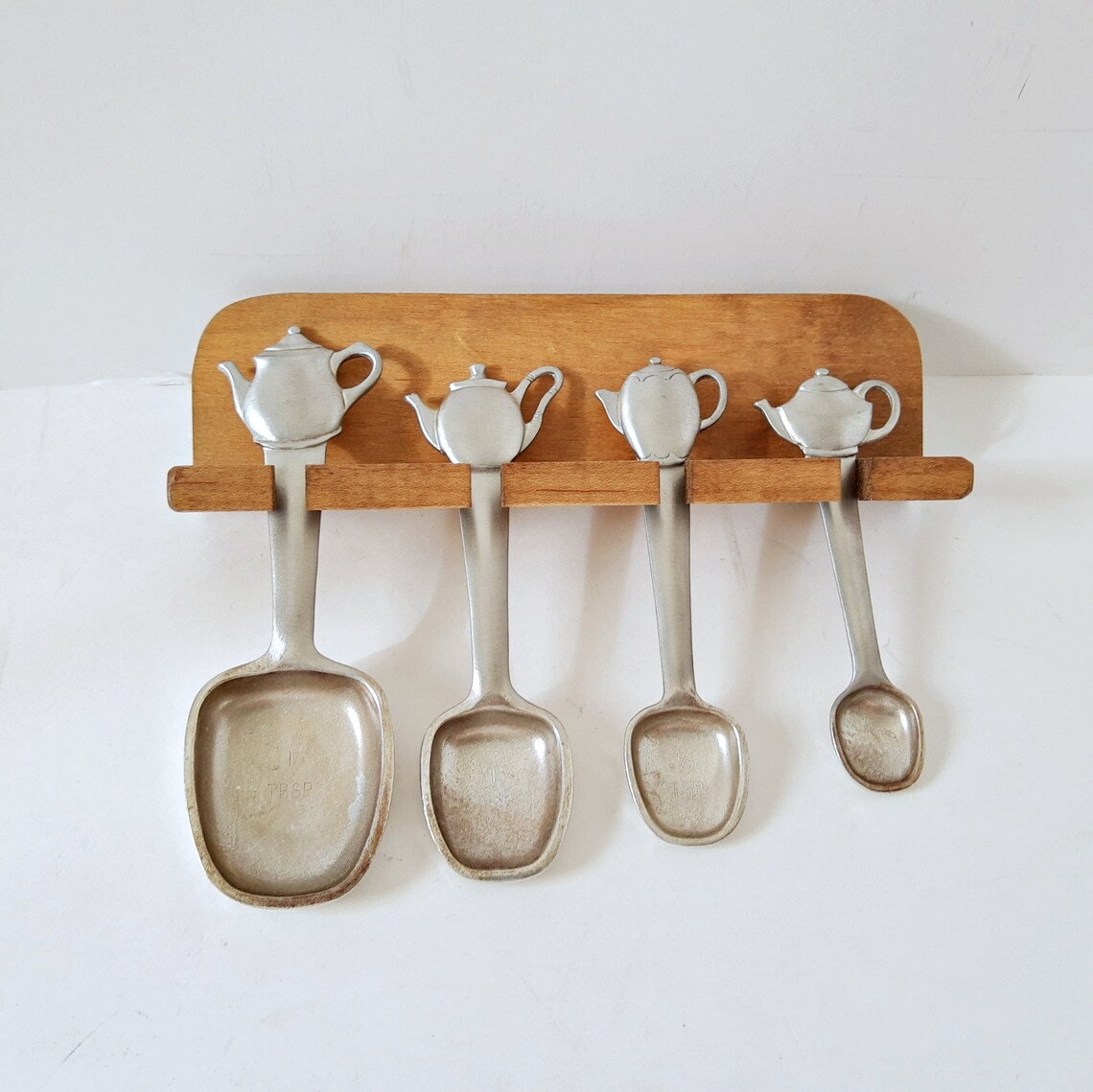 Seagull Pewter measuring spoons teapot handles wood wall Etsy