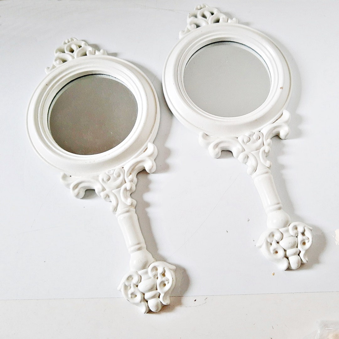 Wall Hanging Mirrors 2 White Frame Resin Pretty Boudoir Set Etsy