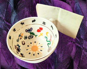 Mystic Teacup 1949 Fortune Telling Tea Leaf Reading, Original Instructions, Zodiac Ceramic Cup Astrological Canada and USA