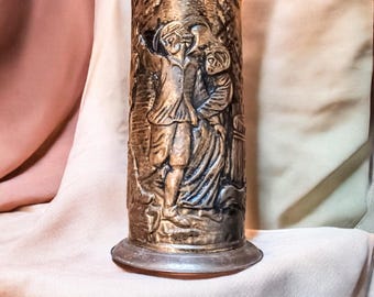 Brass Umbrella Holder Stand English Bar Scene, Made in England, Cane, Walking Stick or Flower Holder, Rustic Elegance Vintage 1970s