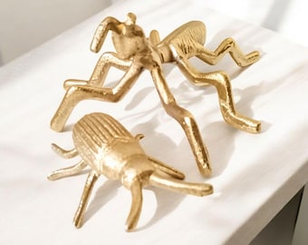 Brass Bug Figurine Garden Friends Bug Statues Scarab Beetle, Ant or Grasshopper made in India, natural patina, Adult and Baby Arbor Pets