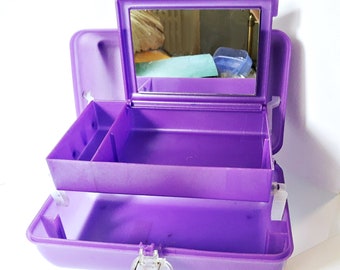 Caboodles Train Case, Makeup Organizer Box, Purple Jewelry Case, 2622 Cosmetic Travel, Vanity Mirror Beauty Supplies Tray Hipster Purse