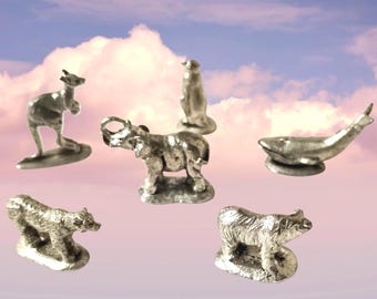 Pièces de jeu en étain Monopoly 2008, édition Planète Terre, série 6 de la BBC Nature : éléphant, kangourou, pingouin, ours polaire, baleine bleue, léopard de l’Amour