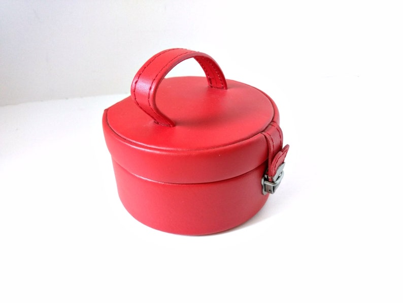 Denier Jewelry purse removable valet tray ring rolls top handle earrings mad men Travel Jewelry Box Red Travel Case Genuine Leather Box