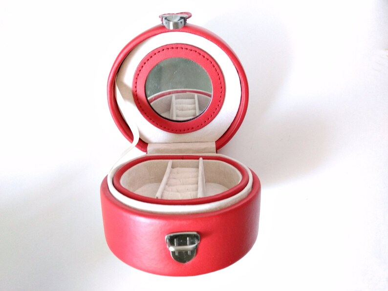 Denier Jewelry purse removable valet tray ring rolls top handle earrings mad men Travel Jewelry Box Red Travel Case Genuine Leather Box