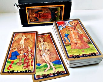 The Visconti-Sforza Tarot Card Deck by Mary Pscard,  Purple Satin Cloth, Major and Minor Arcana Cards Vibrant Nature Imagery meditation,