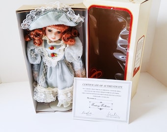 Century Collection Doll fine porcelain doll by Jamie Lee,  Metal Display Stand, handmade hand painted, 12 inches in original box certificate