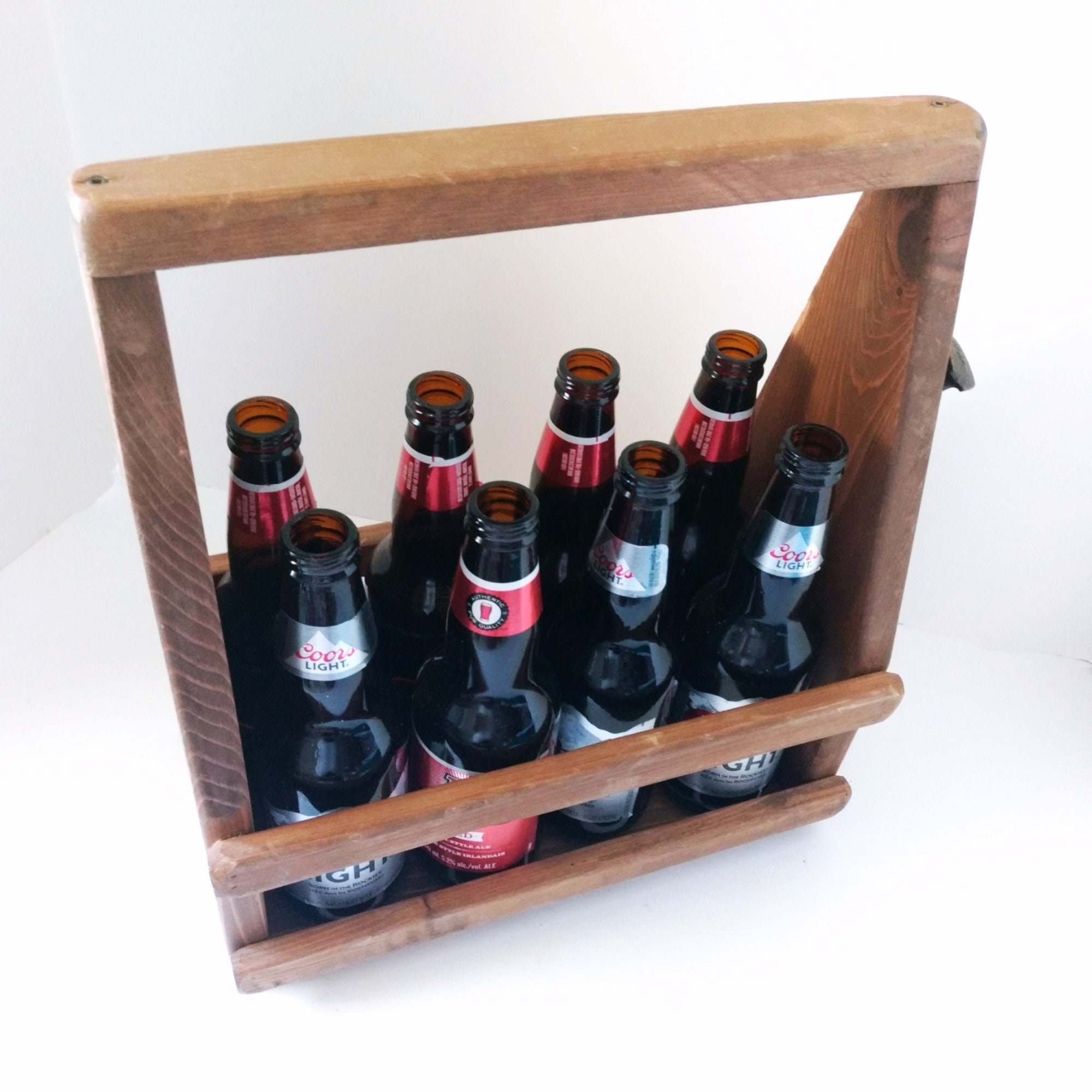 Large Vintage Beer Bottle Caddy With Bottle Opener Rustic Wood Carrier  Glass Bottle Holder, Wood Farmhouse Tote Serving Tray Garden Tool Box 
