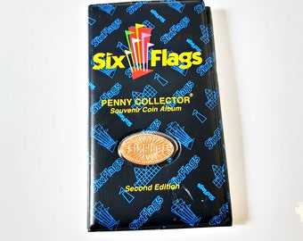 Six Flags Album, Flat Pressed Penny, Elongated Penny Coin, Smashed Souvenir, Oval Coin Collection, Coins jewelry craft