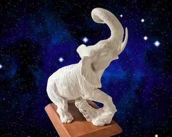 Italian A. Belcari Artist Elephant Figurine Bisque Porcelain Vintage 1980s Sculpture Signed