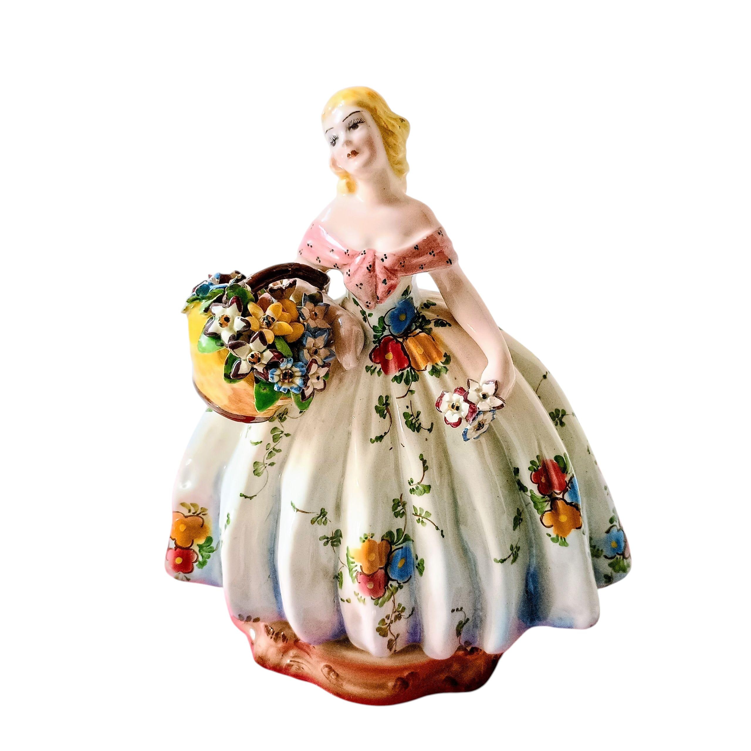 Teodoro Sebelin Lady Figurine Italy Blonde Hair, Pink Blue White