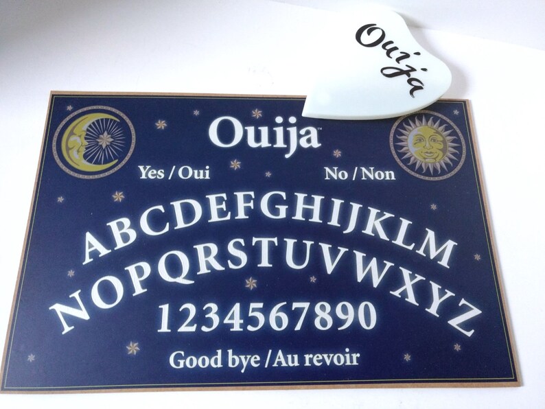 Ouija Board And Planchette Glow In The Dark Egyptian Luck Talking Mystifying Oracle French English White On Navy Blue