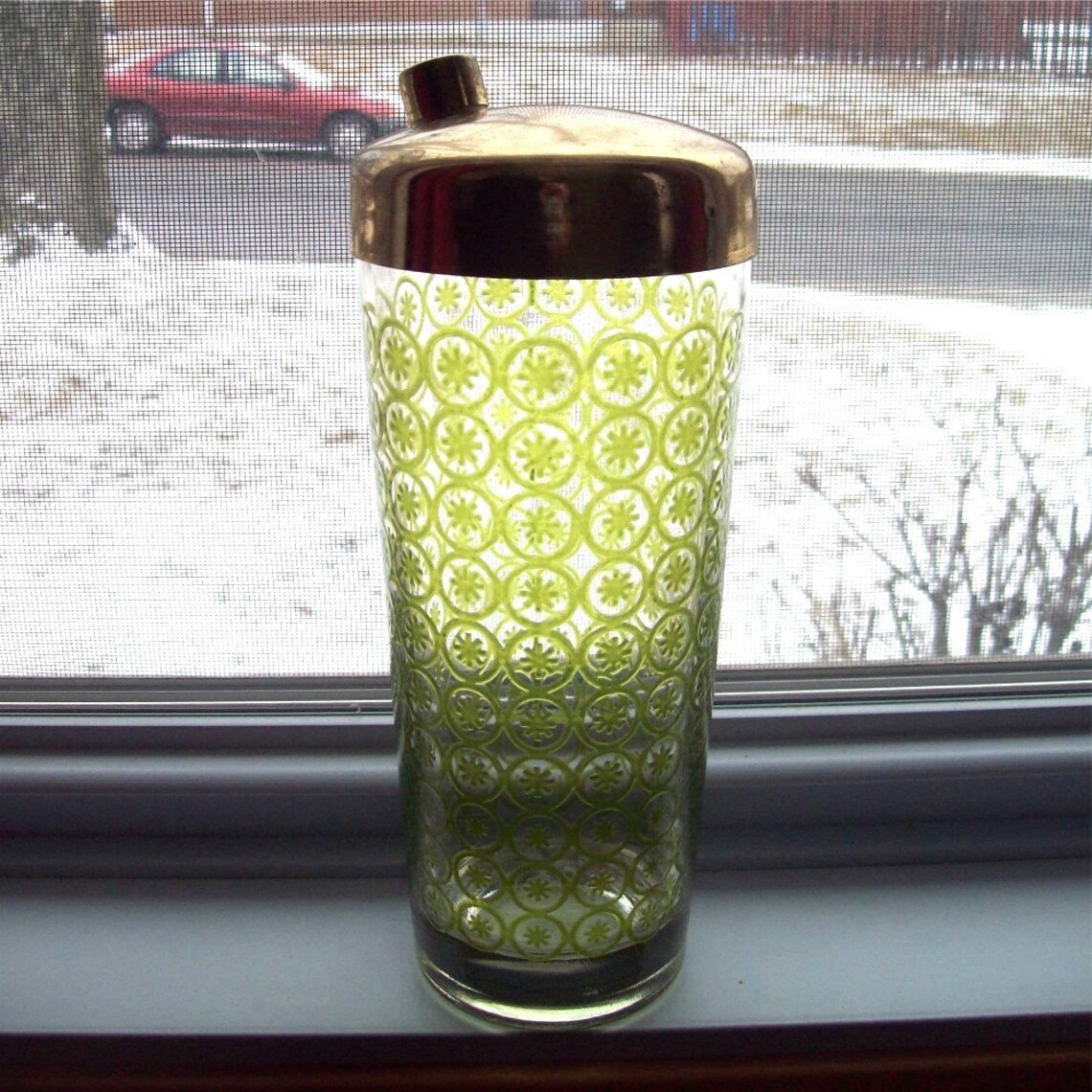 Avocado Green Embossed Glass Cocktail Shaker Vintage Etsy