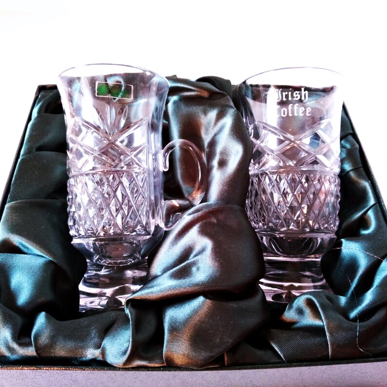 Galway Irish Crystal Irish Coffee Cups set of two boxed Etsy